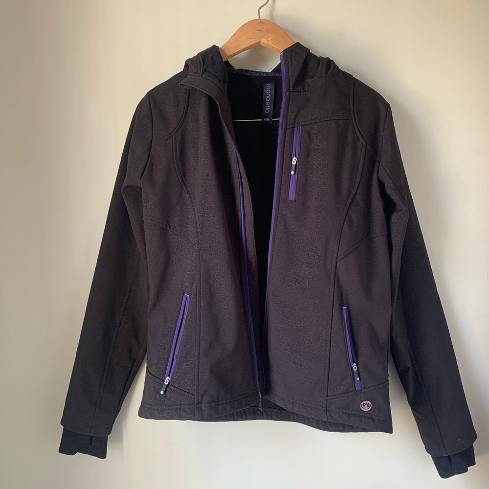 Mondetta Black and Purple Rain Windbreaker  Hood, fleece lined water resistant